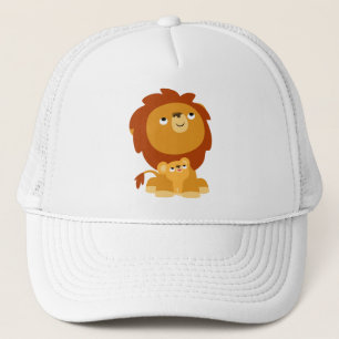 Cute Cartoon Protective Dad Lion and Cub Hat