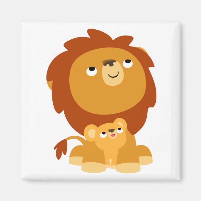 Cute Cartoon Protective Dad Lion and Cub Magnet (Front)