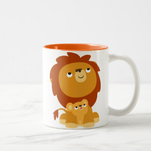 Cute Cartoon Protective Dad Lion and Cub Mug