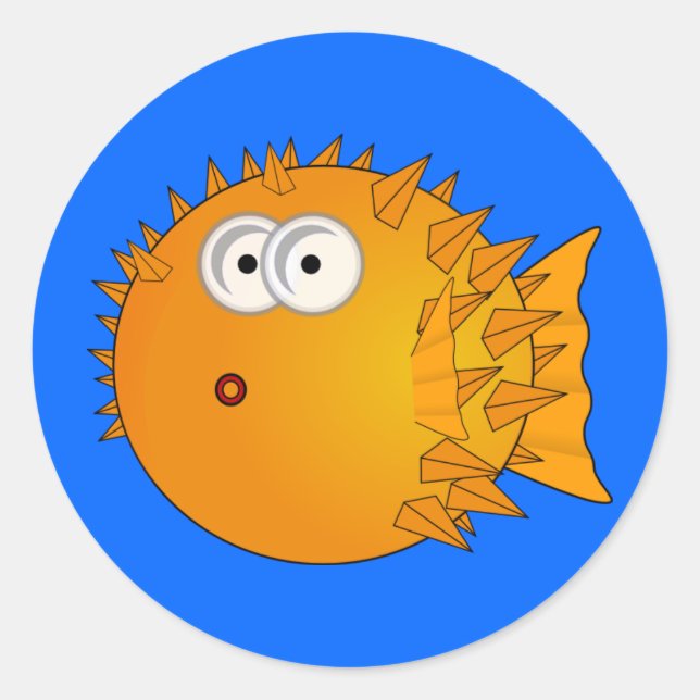 Cute Cartoon Puffer Fish Classic Round Sticker (Front)