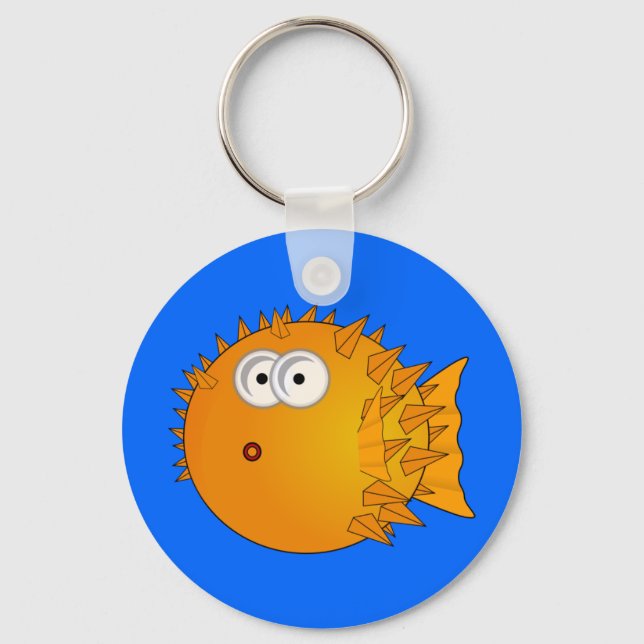 Cute Cartoon Puffer Fish Key Ring (Front)