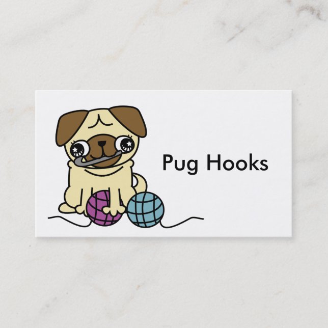 Cute cartoon pug crochet Business Card (Front)