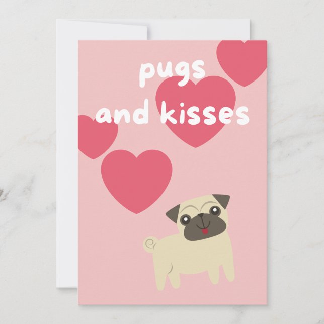 cute cartoon pug dog kids valentines day party holiday card (Front)