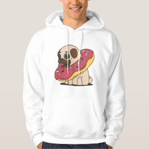 Cute Cartoon Pug Dog w Donut Adorable Hoodie
