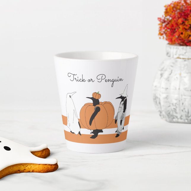 Cute Cartoon Pumpkin Penguin Funny Halloween Latte Mug (Creator Uploaded)