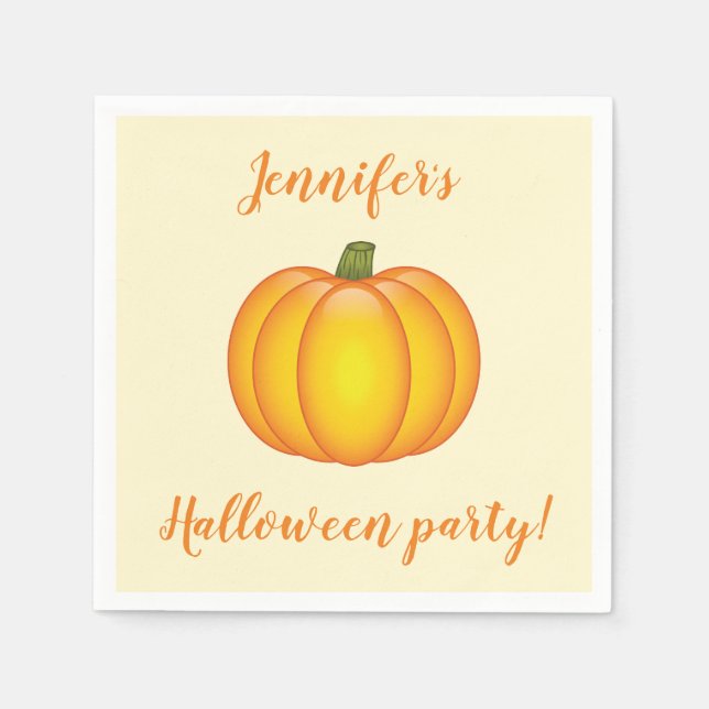 Cute Cartoon Pumpkin Personalised Halloween Party Napkin (Front)