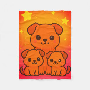 Cute Cartoon Puppies with Starry Gradient Backgrou Fleece Blanket