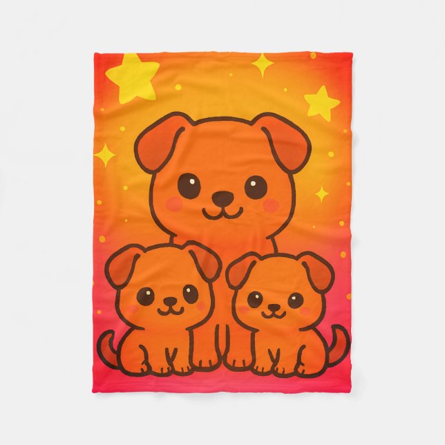 Cute Cartoon Puppies with Starry Gradient Backgrou Fleece Blanket (Front)