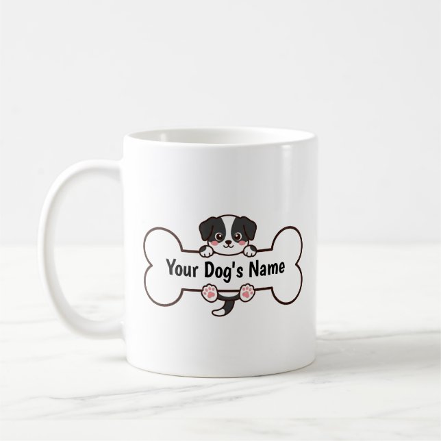 Cute Cartoon Puppy Bone Custom Name Personalised  Coffee Mug (Left)