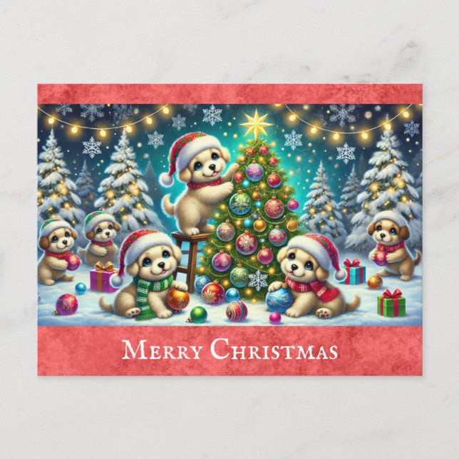 Cute Cartoon Puppy Dog Merry Christmas Postcard (Front)