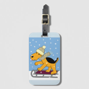 Cute Cartoon Puppy Dog on Sled Luggage Tag