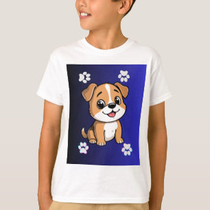 Cute Cartoon Puppy Dog & Paw Prints Kids T-Shirt