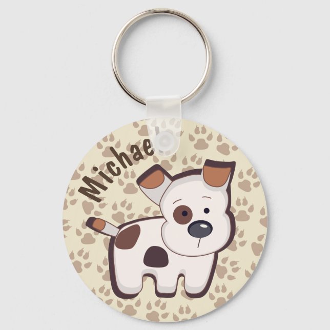 Cute Cartoon Puppy Dog Personalised Key Ring (Front)