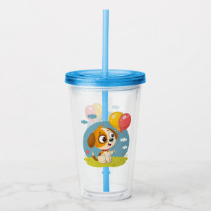 Cute Cartoon Puppy Holding Balloons Acrylic Tumbler