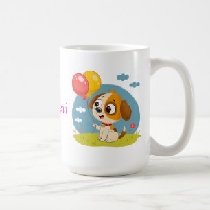 Cute Cartoon Puppy Holding Balloons Coffee Mug