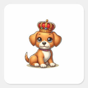 Cute Cartoon Puppy Wearing a Crown! Square Sticker