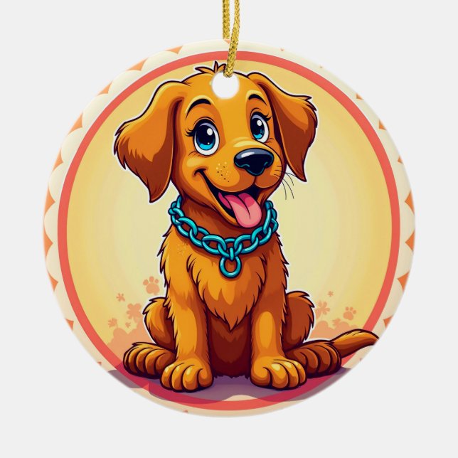 Cute Cartoon Puppy With Blue Collar Ceramic Tree Decoration (Front)
