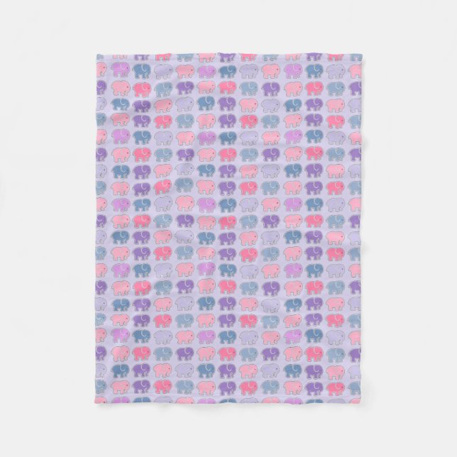 Cute Cartoon Purple Elephant Pattern Fleece Blanket (Front)