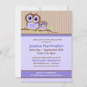 Cute Cartoon Purple Owl Baby Sprinkle Invitations