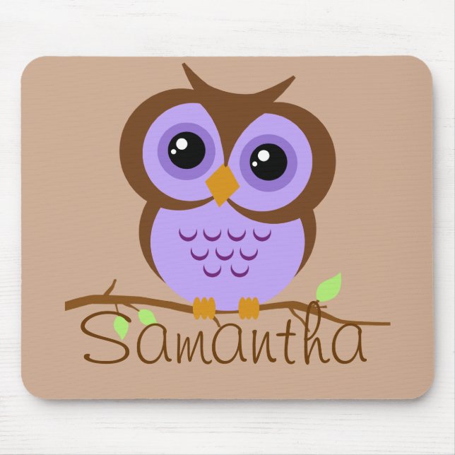 Cute Cartoon Purple Owl Mouse Mat (Front)