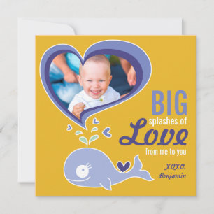 Cute Cartoon Purple Whale Valentine Photo Greeting Holiday Card