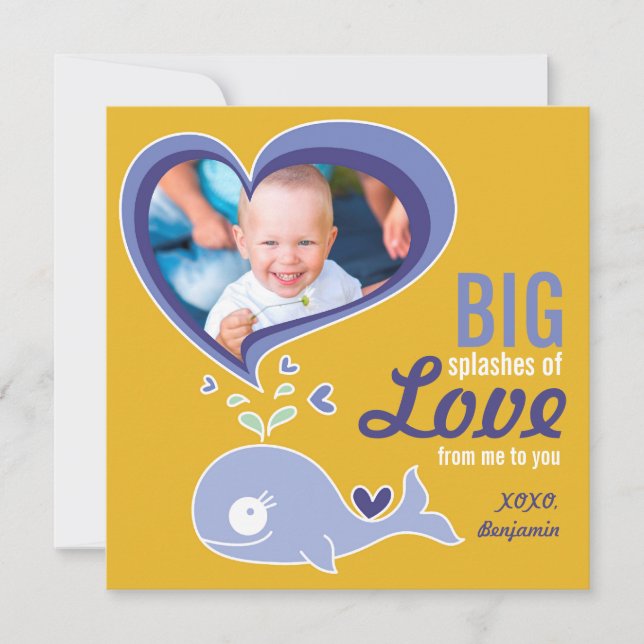 Cute Cartoon Purple Whale Valentine Photo Greeting Holiday Card (Front)