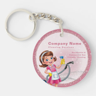 Cute Cartoon QR code Glitter Pink House Cleaning Key Ring