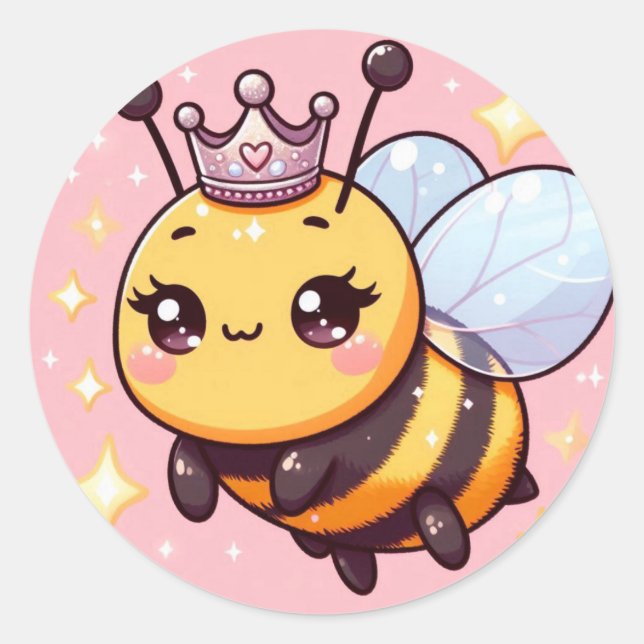 Cute Cartoon Queen Bee Classic Round Sticker (Front)