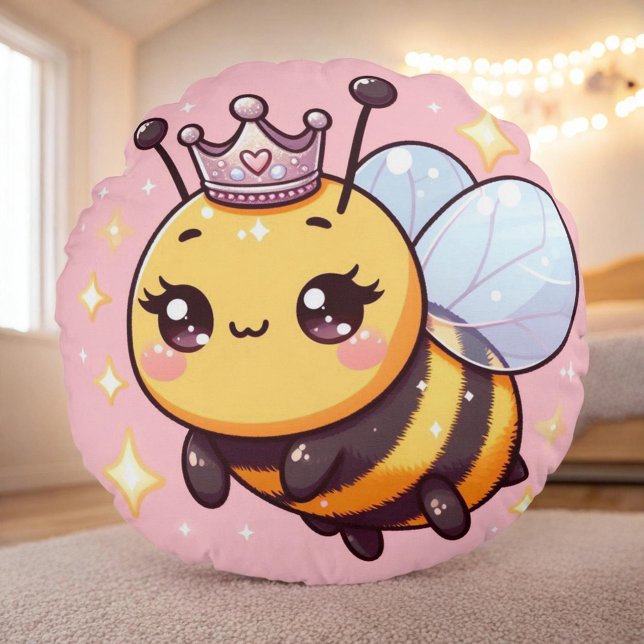 Cute Cartoon Queen Bee Round Cushion (Creator Uploaded)