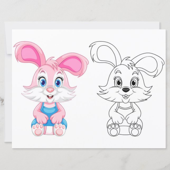 Cute Cartoon rabbit colouring page (Front)