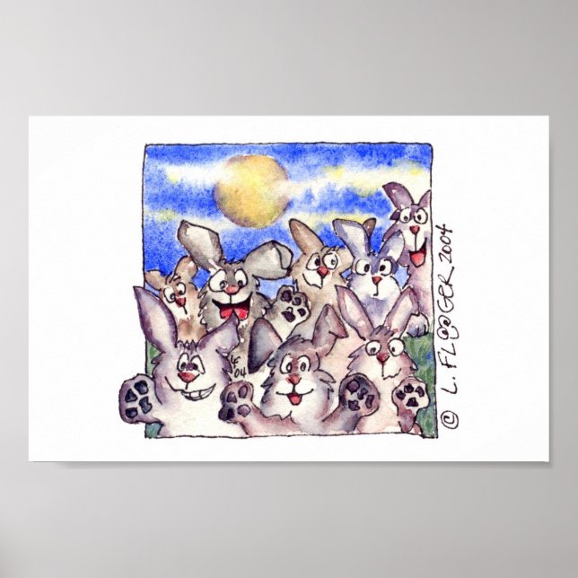 Cute Cartoon Rabbit Full Moon Poster Print (Front)