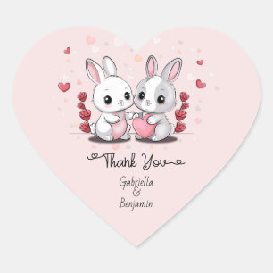 Cute Cartoon Rabbit Love Valentine’s Day Thank You Heart Sticker