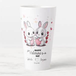 Cute Cartoon Rabbit Lovers Hearts Valentine’s Day Latte Mug