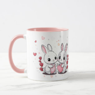 Cute Cartoon Rabbit Lovers Hearts Valentine’s Day Mug