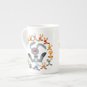 Cute Cartoon Rabbits Mandala Bone China Mug