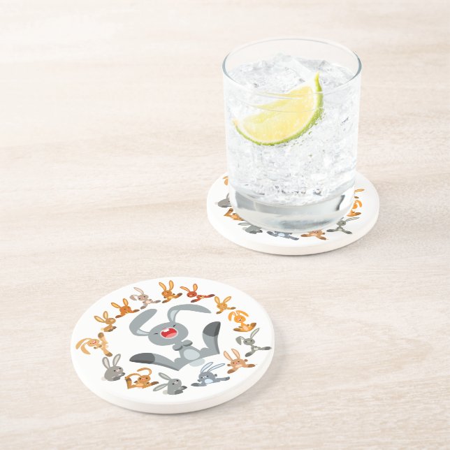 Cute Cartoon Rabbits Mandala Coaster (Side)