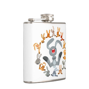 Cute Cartoon Rabbits Mandala Hip Flask