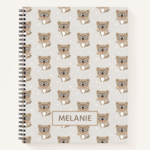 Cute Cartoon Raccoons Winter Pattern Personalised Notebook