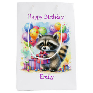 Cute Cartoon Racoon Birthday Personalised Medium Gift Bag