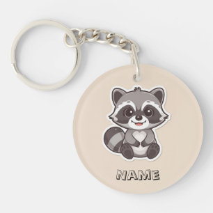 Cute Cartoon Racoon Custom Keychain