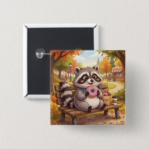 Cute Cartoon Racoon Eating Strawberry Doughnut  15 Cm Square Badge