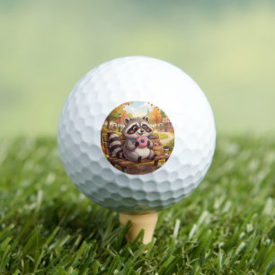 Cute Cartoon Racoon Eating Strawberry Doughnut Golf Balls