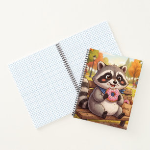 Cute Cartoon Racoon Eating Strawberry Doughnut Notebook