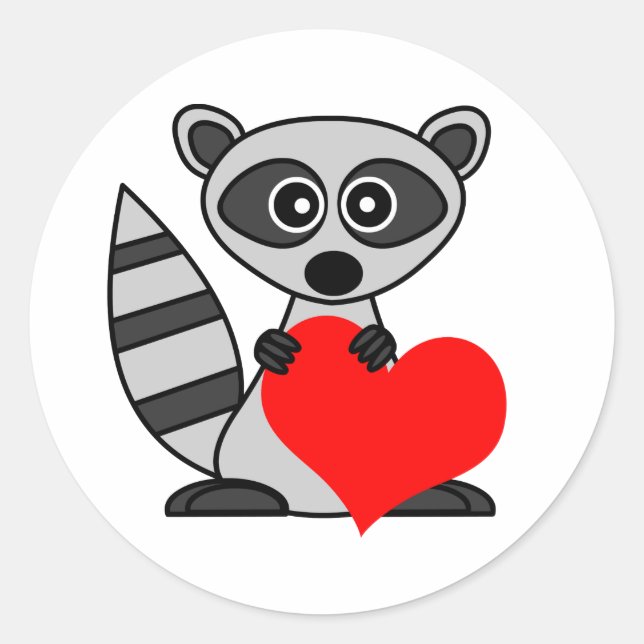 Cute Cartoon Racoon Holding Heart Classic Round Sticker (Front)