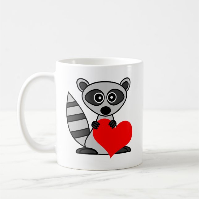 Cute Cartoon Racoon Holding Heart Coffee Mug (Left)