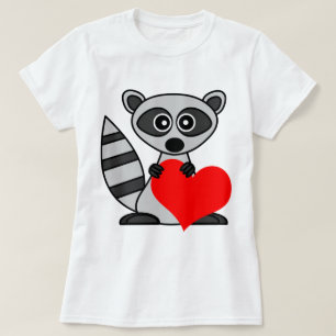 Cute Cartoon Racoon Holding Heart T-Shirt