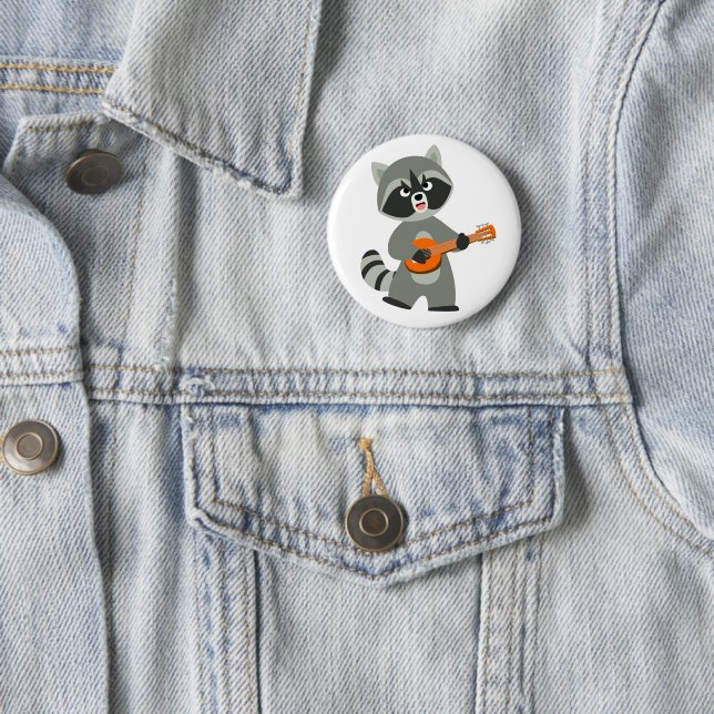 Cute Cartoon Racoon Playing Banjo 6 Cm Round Badge (In Situ)