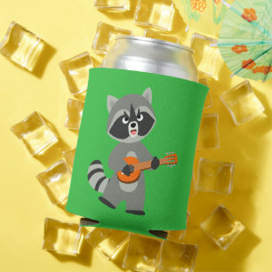 Cute Cartoon Racoon Playing Banjo Can Cooler