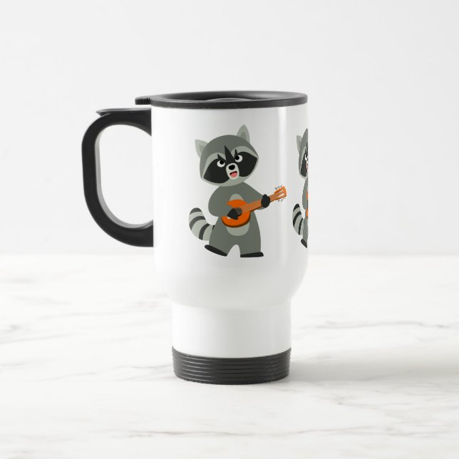 Cute Cartoon Racoon Playing Banjo Commuter Mug (Left)