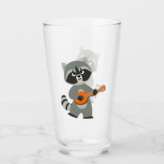 Cute Cartoon Racoon Playing Banjo Glass Tumbler (Front)